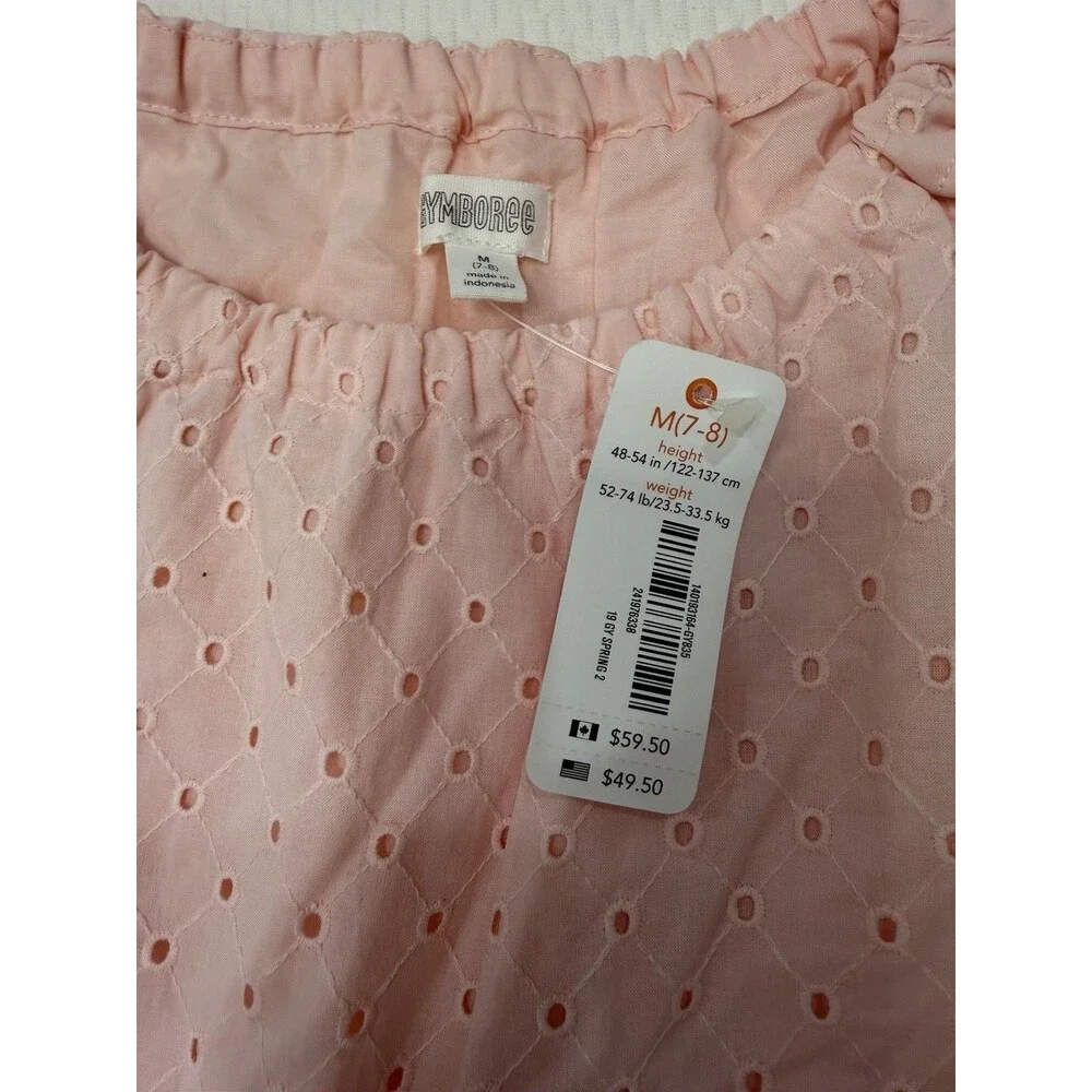 Gymboree Girls Dress Size 7 Pink Eyelet Ruffle Flutter Sleeve Knee Length NWT